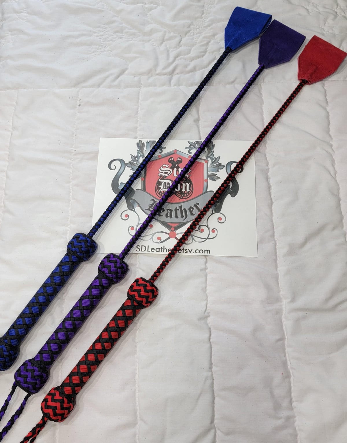 View 2 of 2: Crop Paracord Braided Handle & Shaft 24" Suede Slapper - Blue--Mature Content — photograph 2