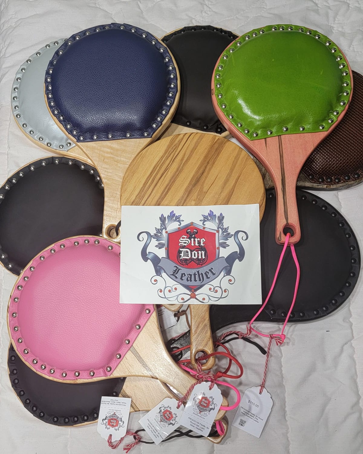 View 3 of 3: Paddle, 9in Round Oak_Black, Gray Leather — photograph 3