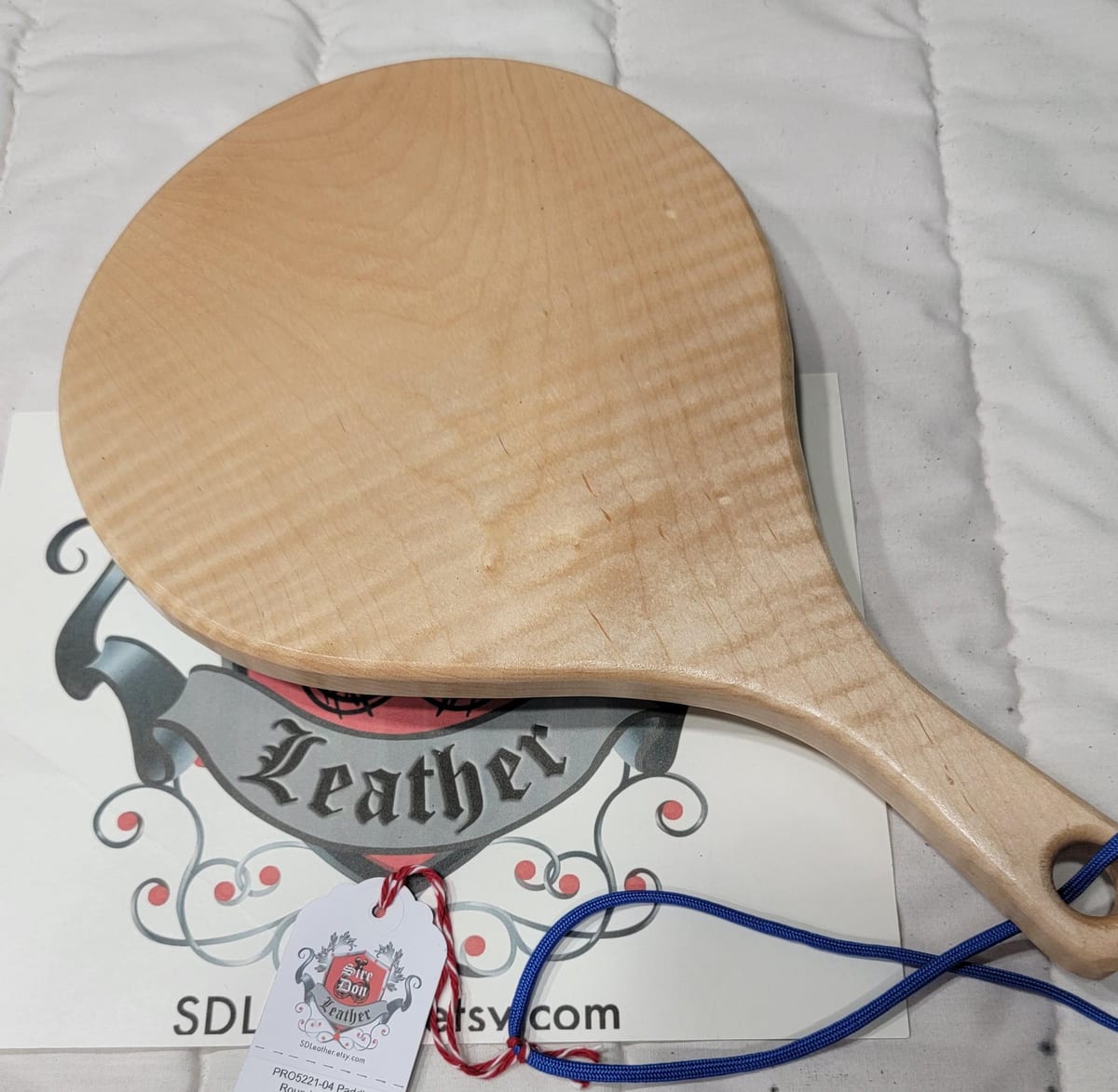 View 2 of 3: Paddle, 9in Round Maple_Light, Teal_Leather — photograph 2