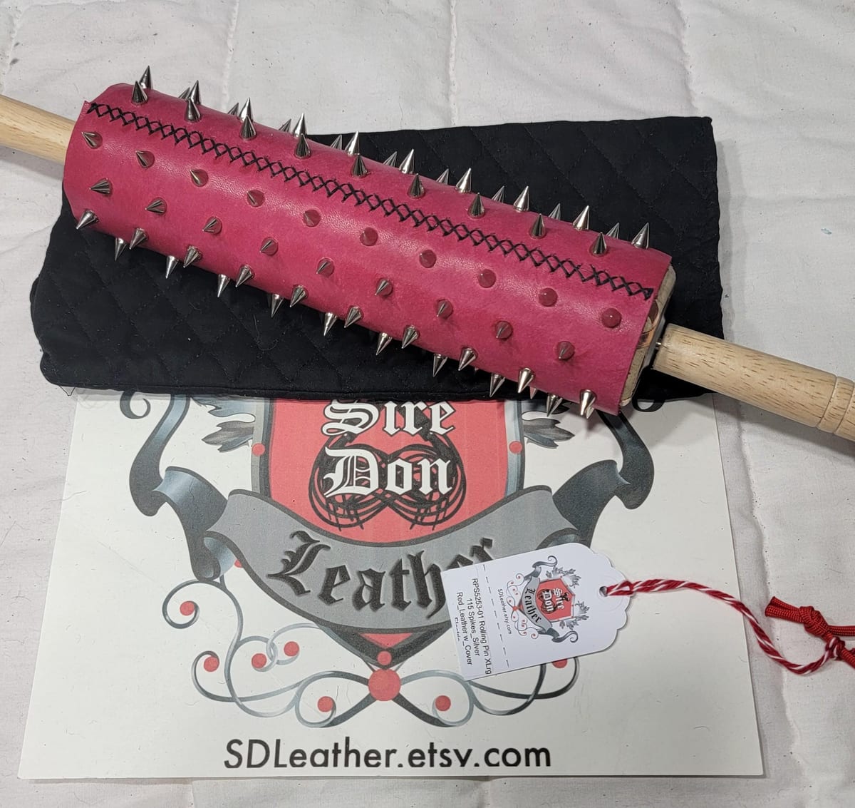 Rolling Pin XLrg 115 Spikes_Silver Red_Leather w_Cover Electric — photograph 1