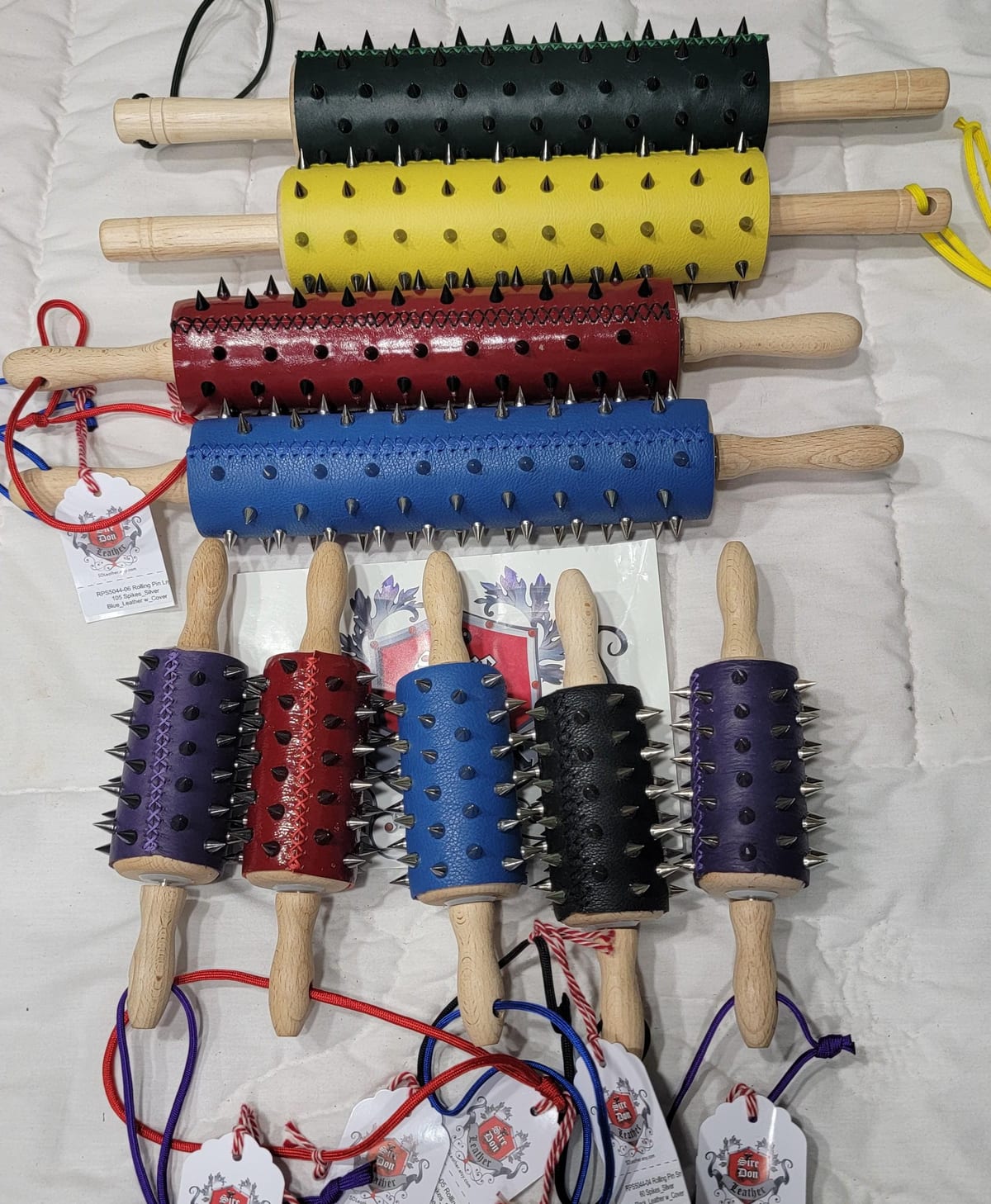 View 2 of 2: Rolling Pin Sml 55 Spikes_Silver Blue_Leather w_Cover — photograph 2